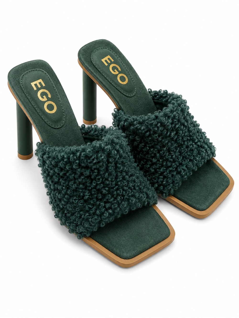 EGO Forest Green Shearling  Detail Heels size UK 9
